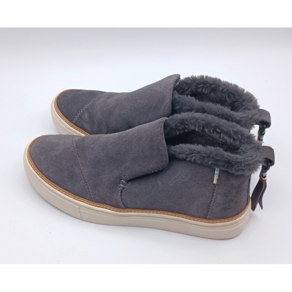 TOMS Paxton Suede Ankle Boots Women's 6.5 Gray Faux Fur Lined Slip On